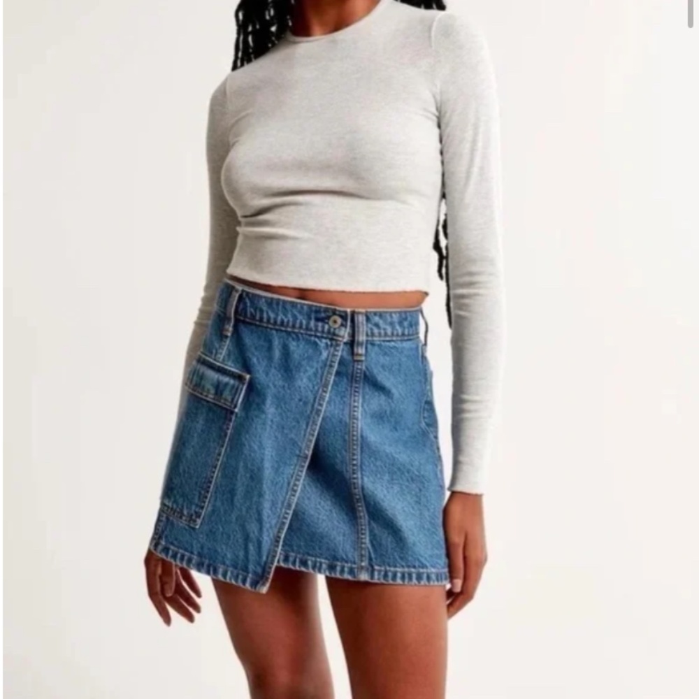 Denim Cargo Wrap Mini Skirt